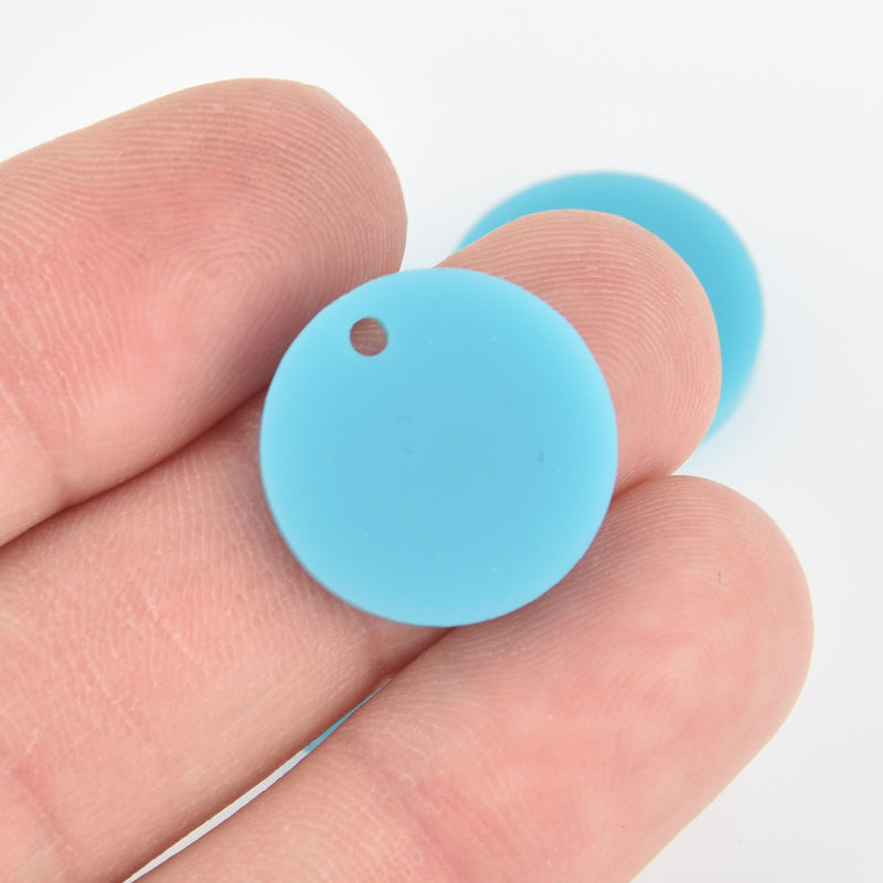 10 TURQUOISE BLUE Acrylic 3/4" Circle Charms blanks round drop charms Lca0726a