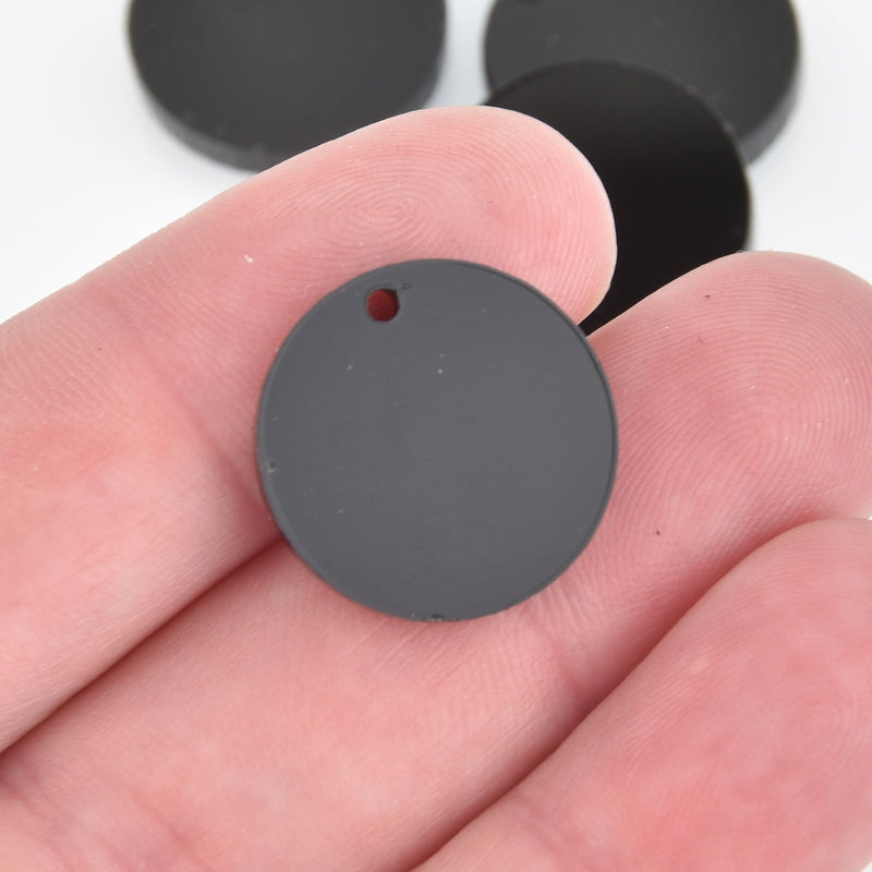 10 BLACK Acrylic 3/4" Circle Charms blanks round drop charms Lca0731a