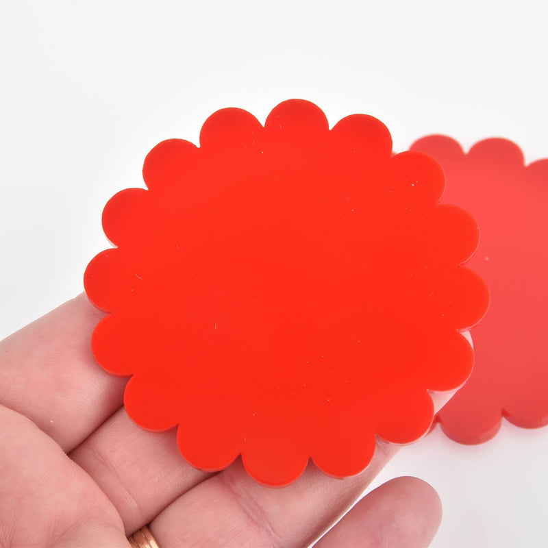 5 RED Acrylic 2.75" Flower Acrylic Blanks, laser cut NO HOLE Lca0732a