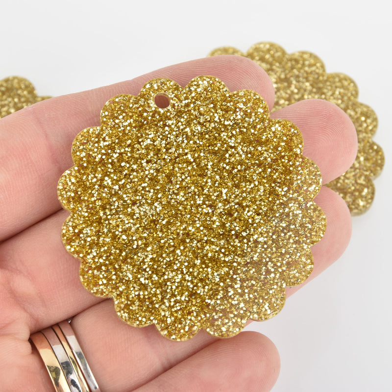 5 GOLD GLITTER Acrylic 2" Flower Acrylic Blanks, laser cut charms Lca0733a