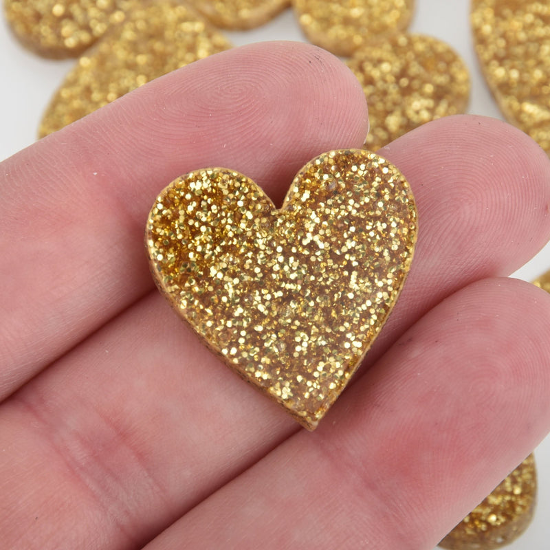 10 GOLD Glitter 1" Heart Cabochons Laser Cut Acrylic Blanks NO HOLE Lca0734a