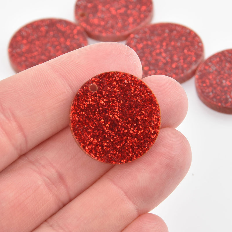 10 RED Glitter 1" Circle Keychain Blanks Laser Cut Acrylic Blanks Disc Lca0742a