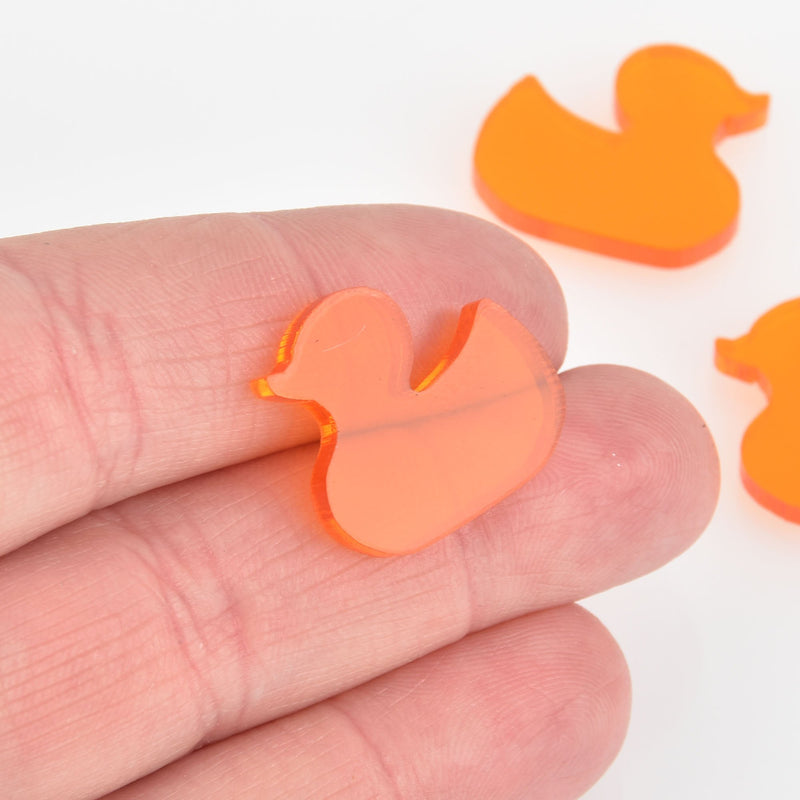 10 Duckie Acrylic Cabochons, Transparent Orange Laser Cut Charms, 22mm Lca0746a
