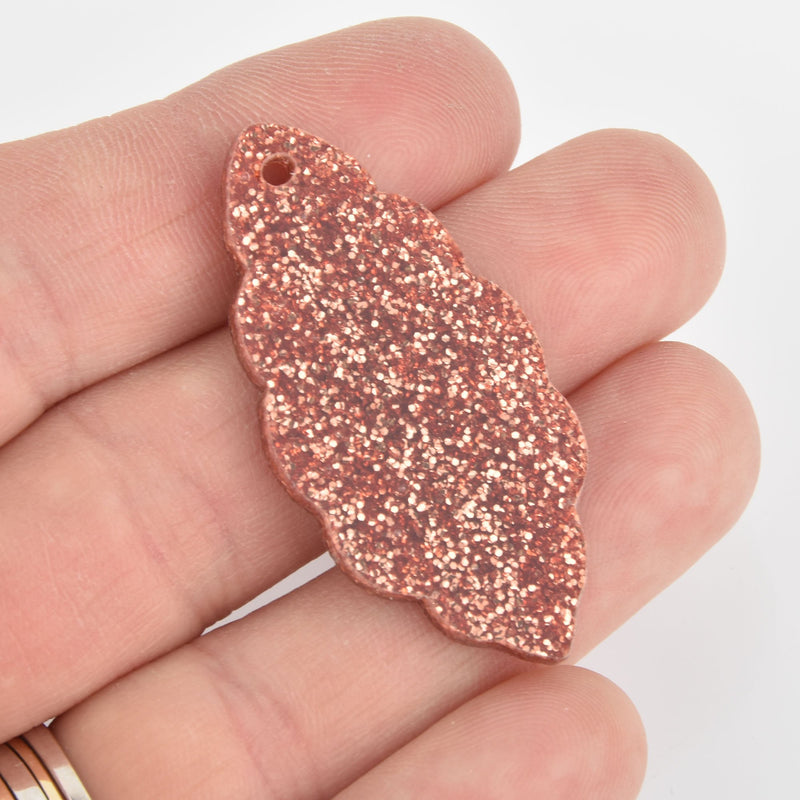 4 Acrylic Leaf Charms Copper Rose Gold Glitter Laser Cut 1.75" Lca0751a