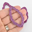 4 Acrylic Open Leaf Charms Pink Magenta Glitter Laser Cut 2.5" Lca0754a