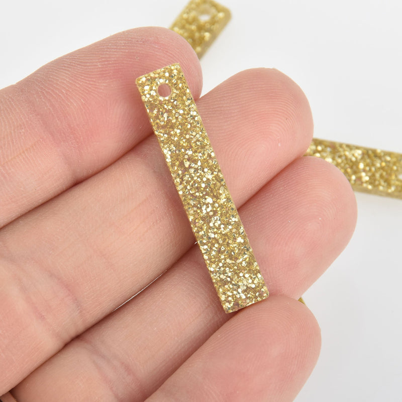 4 Acrylic Rectangle Stick Charms Gold Glitter Terrazzo 1.5" Lca0781a