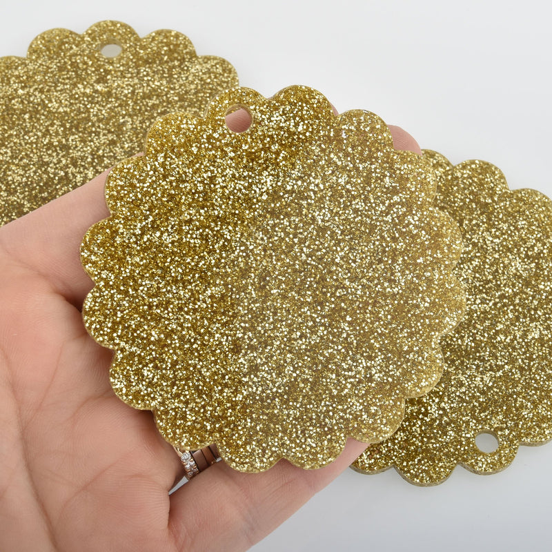 5 Gold Glitter Acrylic 3" Flower Acrylic Blanks, laser cut charms Lca0783a