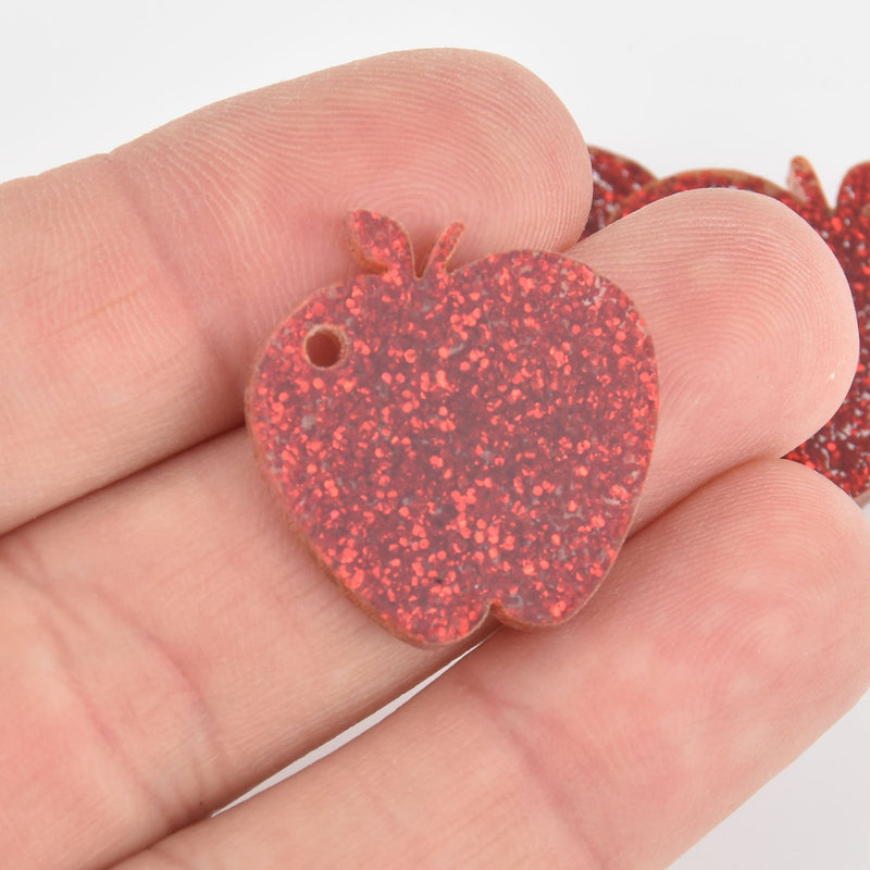 10 RED Glitter 1" Apple Charms Laser Cut Acrylic Blanks Lca0789a