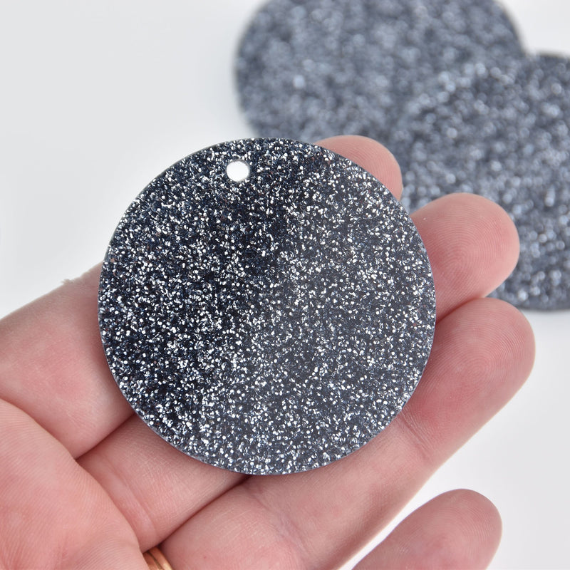 10 Gunmetal Gray Glitter Circle Keychain Blanks 2" Laser Cut Acrylic Blanks Disc Lca0797