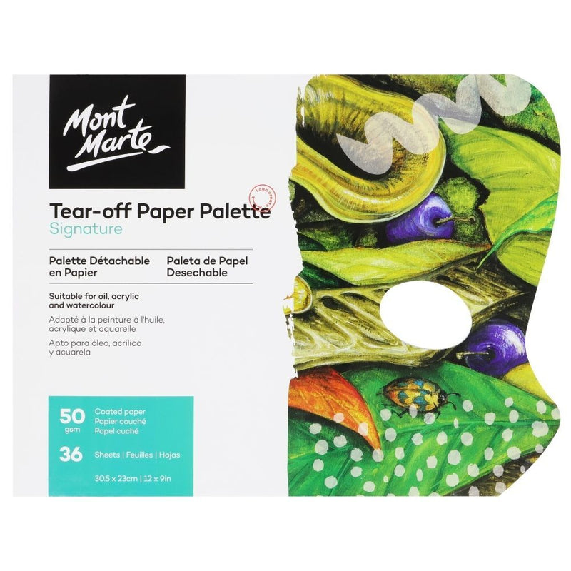 EZ Clean Tear Off Paper Palette Pad 36 sheet, Mont Marte Easy Cleanup Sheets for Acrylic, Watercolor, Oils PNT0232