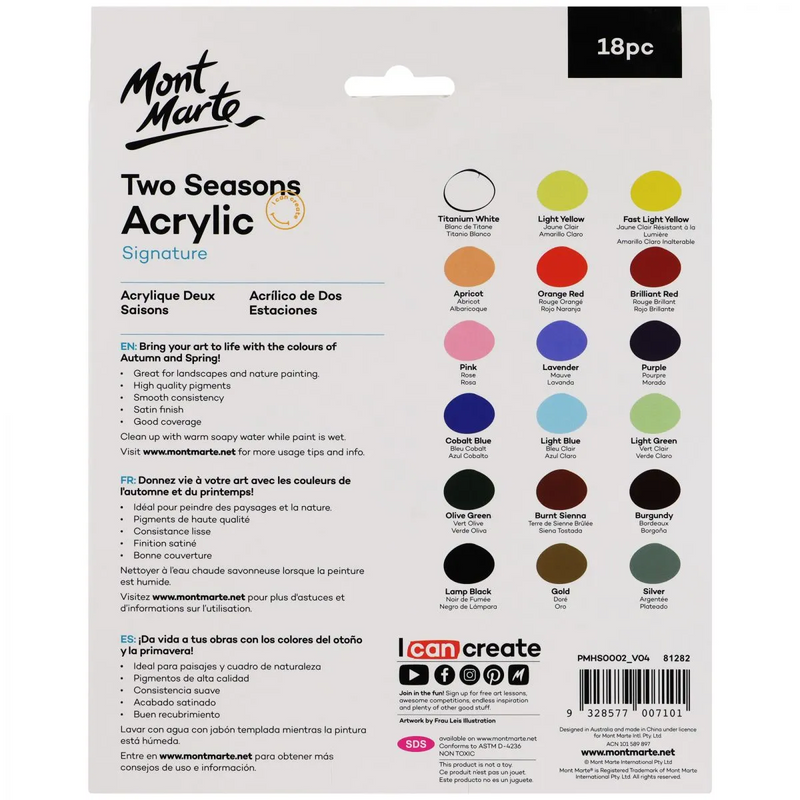 Two Seasons Acrylic Signature 18pc x 12ml (0.4oz) tubes, Fall and Spring Colors pnt0230