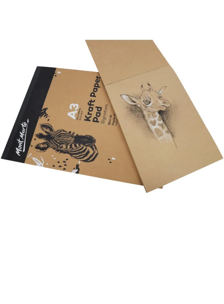 Brown Kraft Paper Pad A4 115gsm 50 Sheets, for Charcoal, Pencils, Pastels, Crayon, Monte Mart Signature, 8.3" x 11.7" PAP0020
