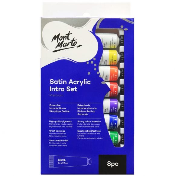 Acrylic Satin Paint Set, 8 colors, 18ml tubes, pnt0217