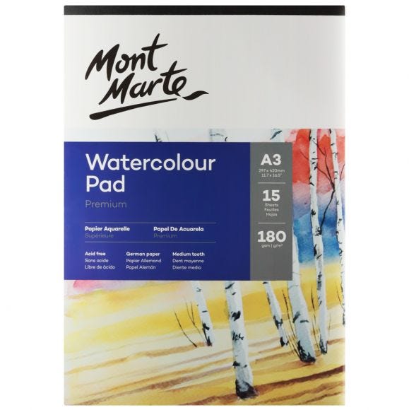 Premium Watercolor Pad A3 180gsm 11.7" x 15.5", 15 Sheets, pap0017