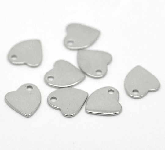 10 Stainless Steel Metal Stamping Blanks Charms, WILD HEART shape, 11mm x 10mm, punched hole . 18 gauge  MSB0007