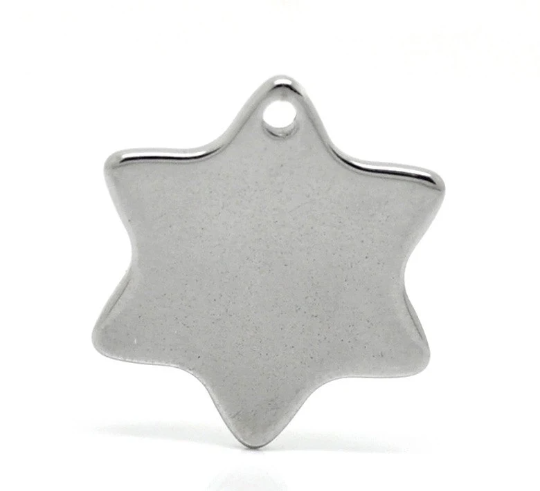 10 Stainless Steel Metal Stamping Blanks Charms, STAR of DAVID shape, 1 hole, 3/4" . 16 gauge . MSB0077
