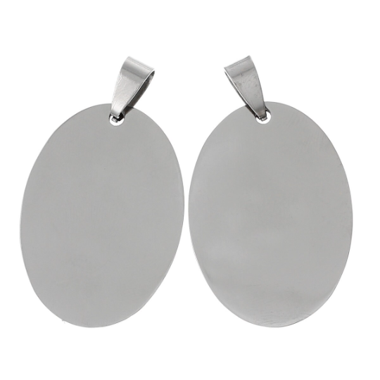 2 Stainless Steel Metal Stamping Blanks Charm Pendants with Bail, OVAL, 1-5/8" x 5/8" . 15 gauge  msb0107