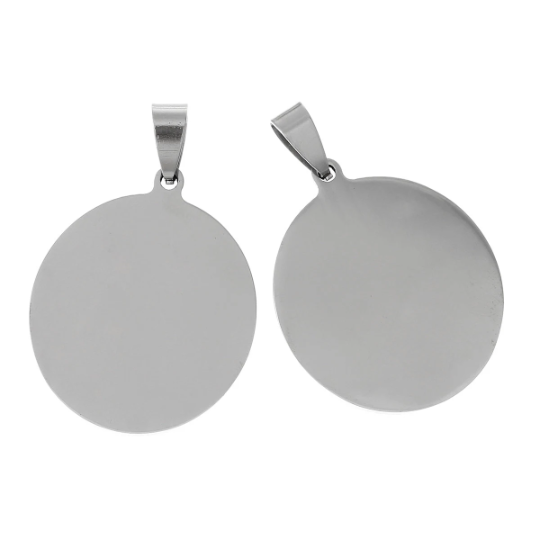 2 Stainless Steel Metal Stamping Blanks Charm Pendants with Bail, Flat CIRCLE DISC, 1-1/8" diameter  15 gauge  msb0108