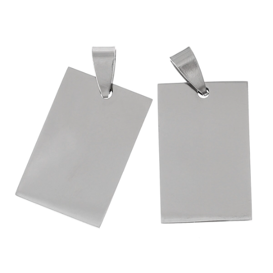 2 Stainless Steel Metal Stamping Blanks Charm Pendants with Bail, RECTANGLE, 3/4" x 1-1/16" . 15 gauge  msb0109