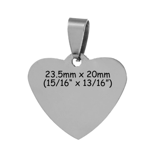 2 Stainless Steel Metal Stamping Blanks Charm Pendants with Bail, HEART 15/16" x 13/16" . 15 gauge  msb0110