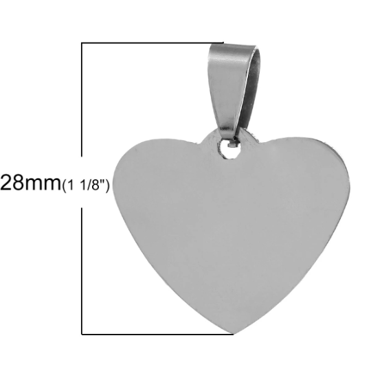 2 Stainless Steel Metal Stamping Blanks Charm Pendants with Bail, HEART 15/16" x 13/16" . 15 gauge  msb0110