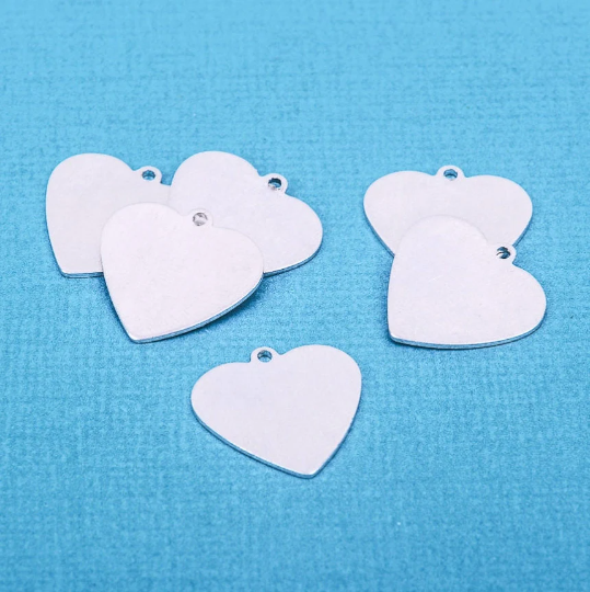 10 Small HEART ALUMINUM Metal Stamping Blanks Charms 5/8" (16.5mm) Tag, 20 gauge msb0151