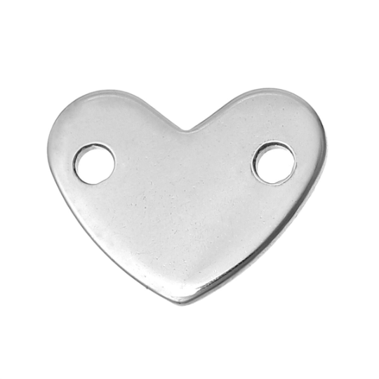 10 Stainless Steel Metal Stamping Blanks, HEART Connector Link, 2 holes, 14x11mm, 16 gauge msb0192