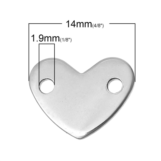 10 Stainless Steel Metal Stamping Blanks, HEART Connector Link, 2 holes, 14x11mm, 16 gauge msb0192