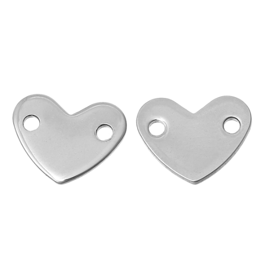 10 Stainless Steel Metal Stamping Blanks, HEART Connector Link, 2 holes, 14x11mm, 16 gauge msb0192