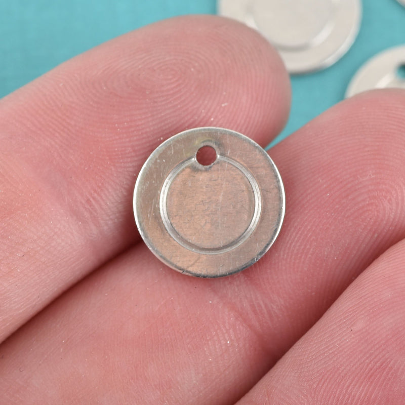 10 Aluminum Border Circle Disc Charm, silver metal stamping blanks, 13mm (1/2"), 16 gauge, msb0502
