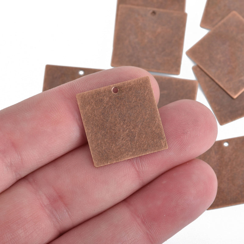 10 SQUARE Distressed Copper Plated Stamping Blanks Charms 24 gauge 20mm msb0472
