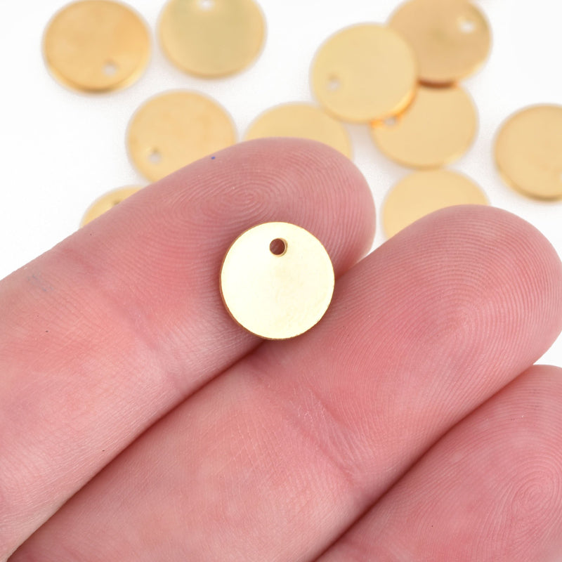 10 Gold Stainless Steel Stamping Blanks Charms, 10mm Round Circle Disc 20ga msb0474