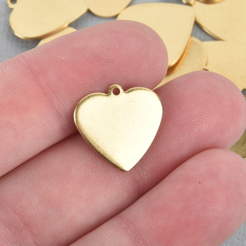 10 HEART BRASS Metal Stamping Blanks Charms 5/8" (17mm) Tag, 18 gauge, msb0504