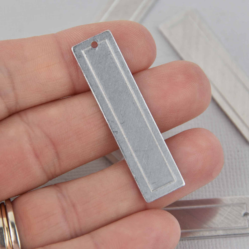 10 Aluminum Border Rectangle Charms, silver metal stamping blanks, 45x12mm, 16 gauge, msb0531