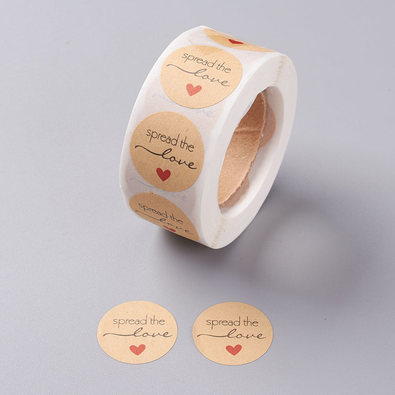 500 Package Stickers, "spread the love", 1" round, pap0153