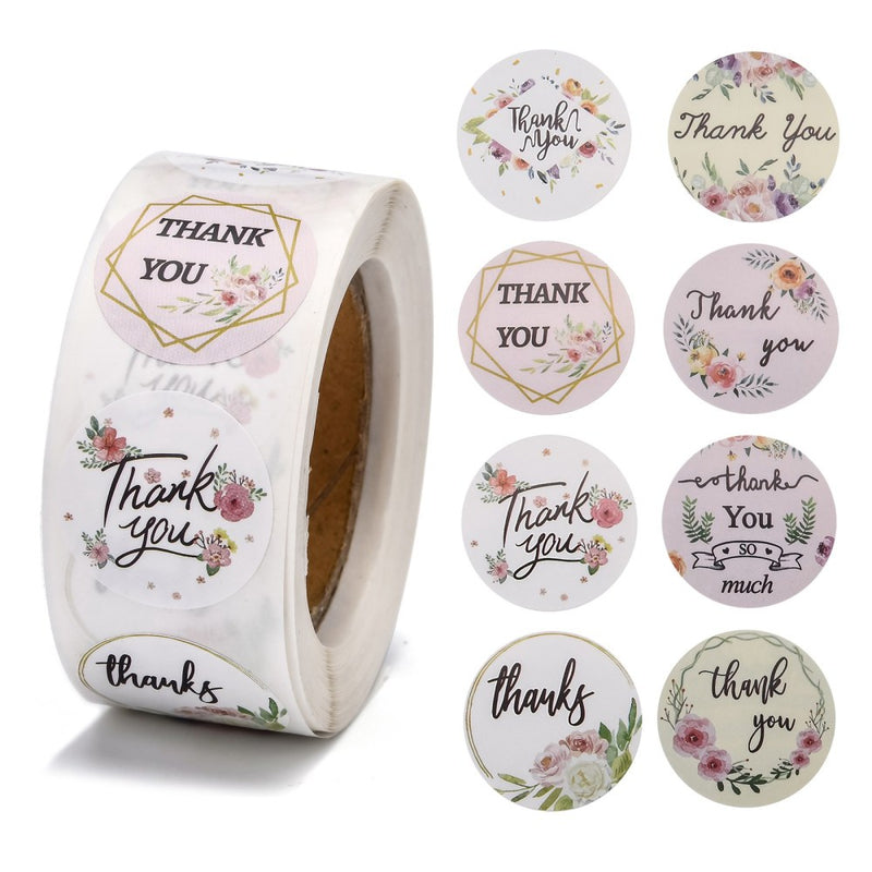 500 Thank You Stickers, Floral, 1" round, pap0155