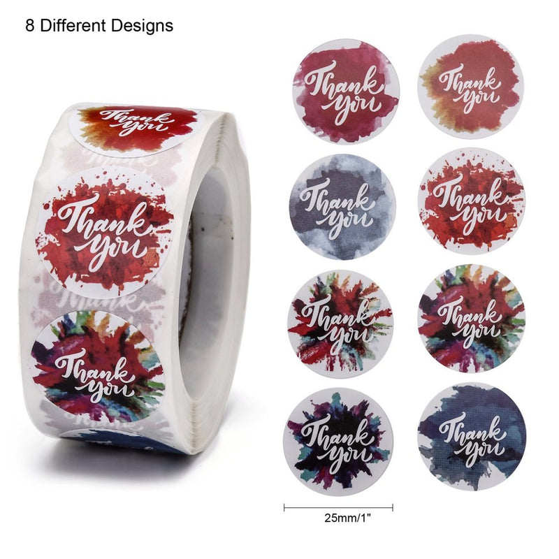 500 Package Stickers, "Thank You" with Mixed Colors, 1" round, pap0159