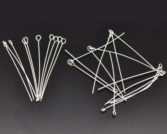 1000 Thin Silver Plated Eye Pins Findings  35mm, 24 gauge wire   1-3/8" long  pin0067