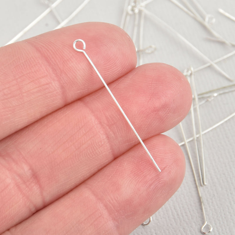 100 Silver Tone STAINLESS STEEL Eye Pins Findings 5cm (2" long) x 0.7mm  21 gauge pin0126