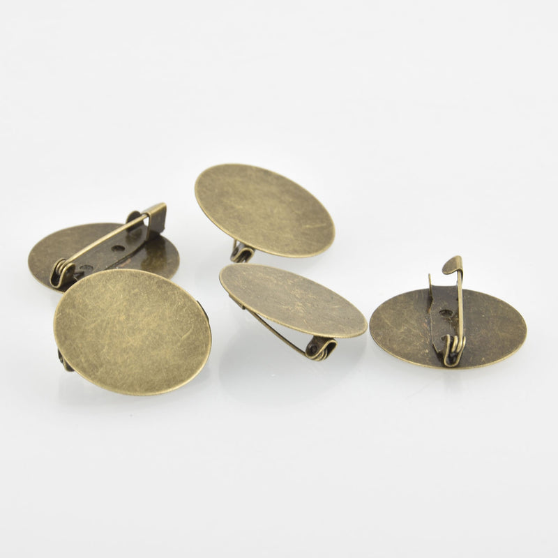 10 Bronze Round Metal Pin Backs, 25mm diameter (1 inch), pin0127