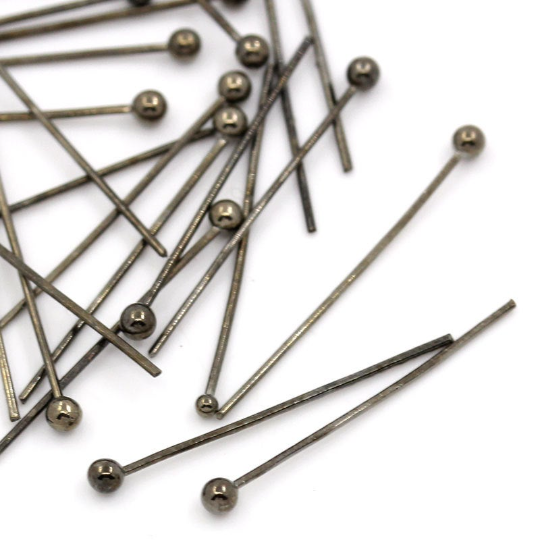 50 Gunmetal Ball Head Pins, 1-5/8" long (40mm)  24ga for wire wrapping, pin0133