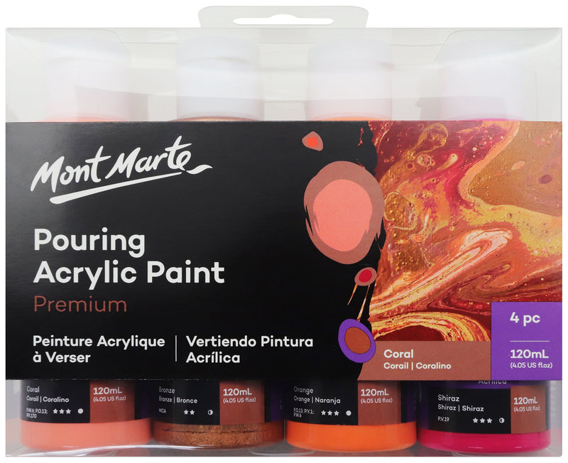 Acrylic Pouring Paint, Coral Set of 4 bottles, 120ml (4oz) each, pnt0097