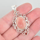 Sterling Silver PINK PERUVIAN OPAL Pendant Filigree with Garnet Gemstone 2" long pms0420