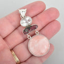 Sterling Silver PINK PERUVIAN OPAL Pendant with White Topaz, Tourmaline Gemstone 2.5" long pms0422