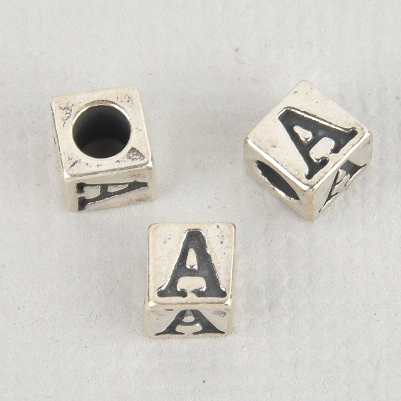 4mm Alphabet LETTER A Bead Sterling Silver Cube Block pms0435
