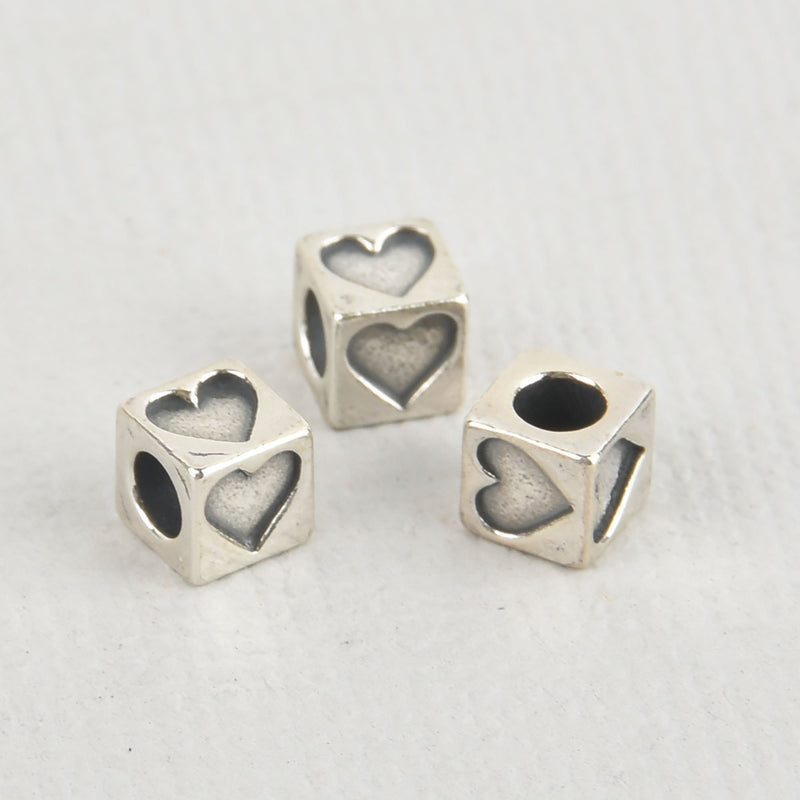4mm HEART Bead Sterling Silver Cube Block pms0437