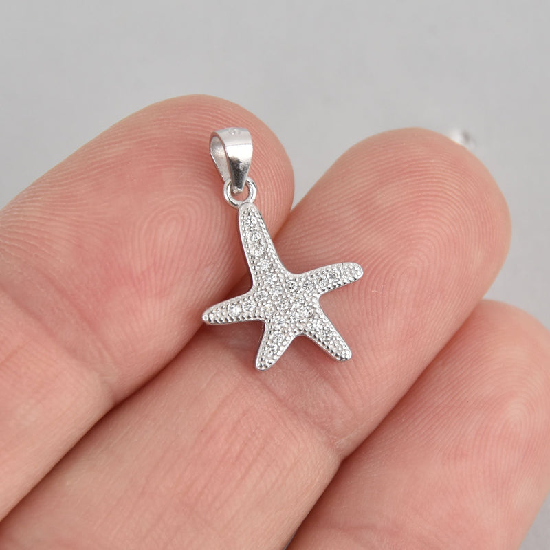Sterling Silver STARFISH Micro Pave Charm 19x13mm, pms0439