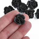 10 BLACK Polymer Clay Rose Flower Beads 20mm pol0118