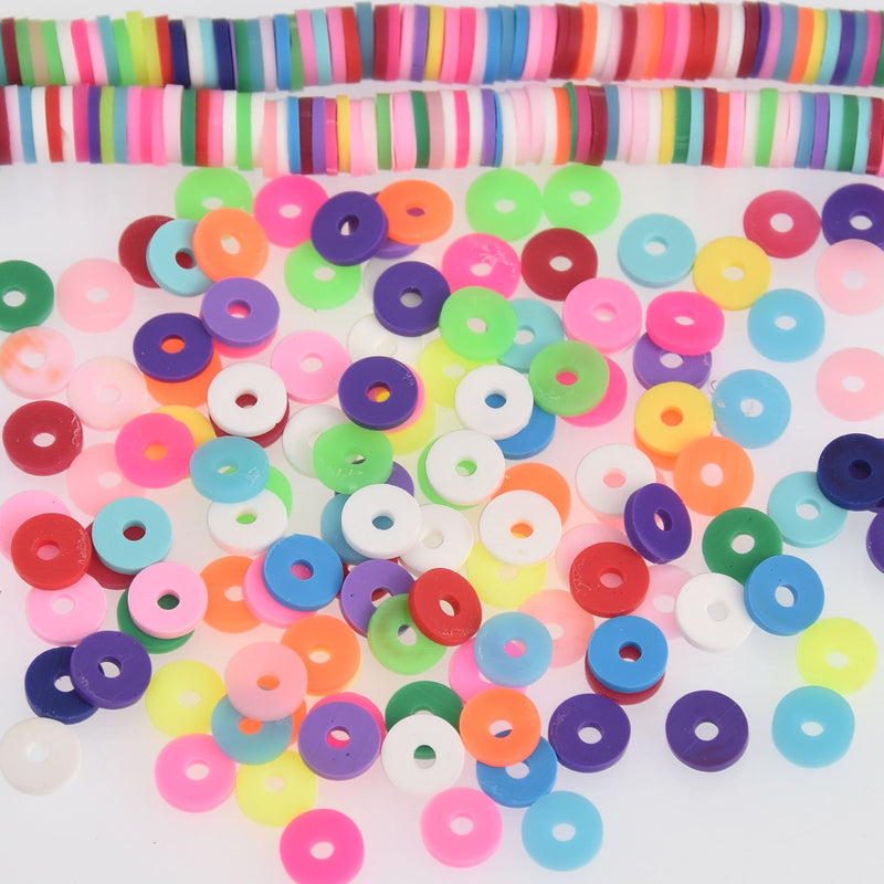 6mm Katsuki Beads, Rainbow Polymer Clay Rondelle, strand, pol0121