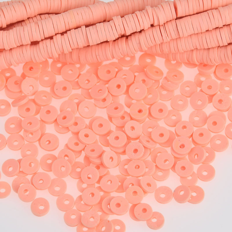 6mm Katsuki Beads, Peach Polymer Clay Rondelle, strand, pol0122
